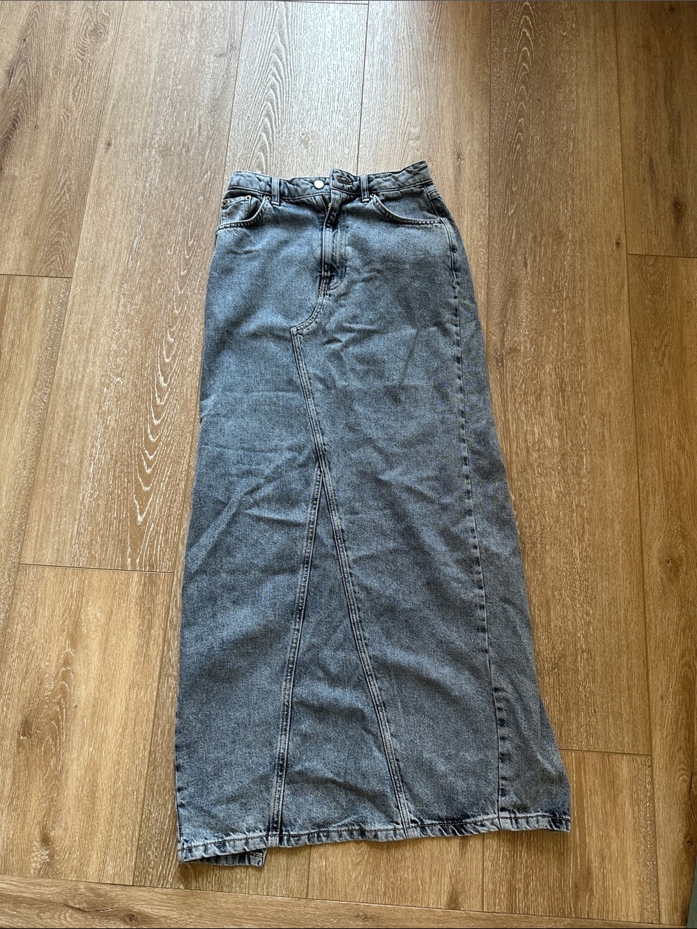 Topshop Medium Wash Denim Jean Long Skirt with Slit up the back